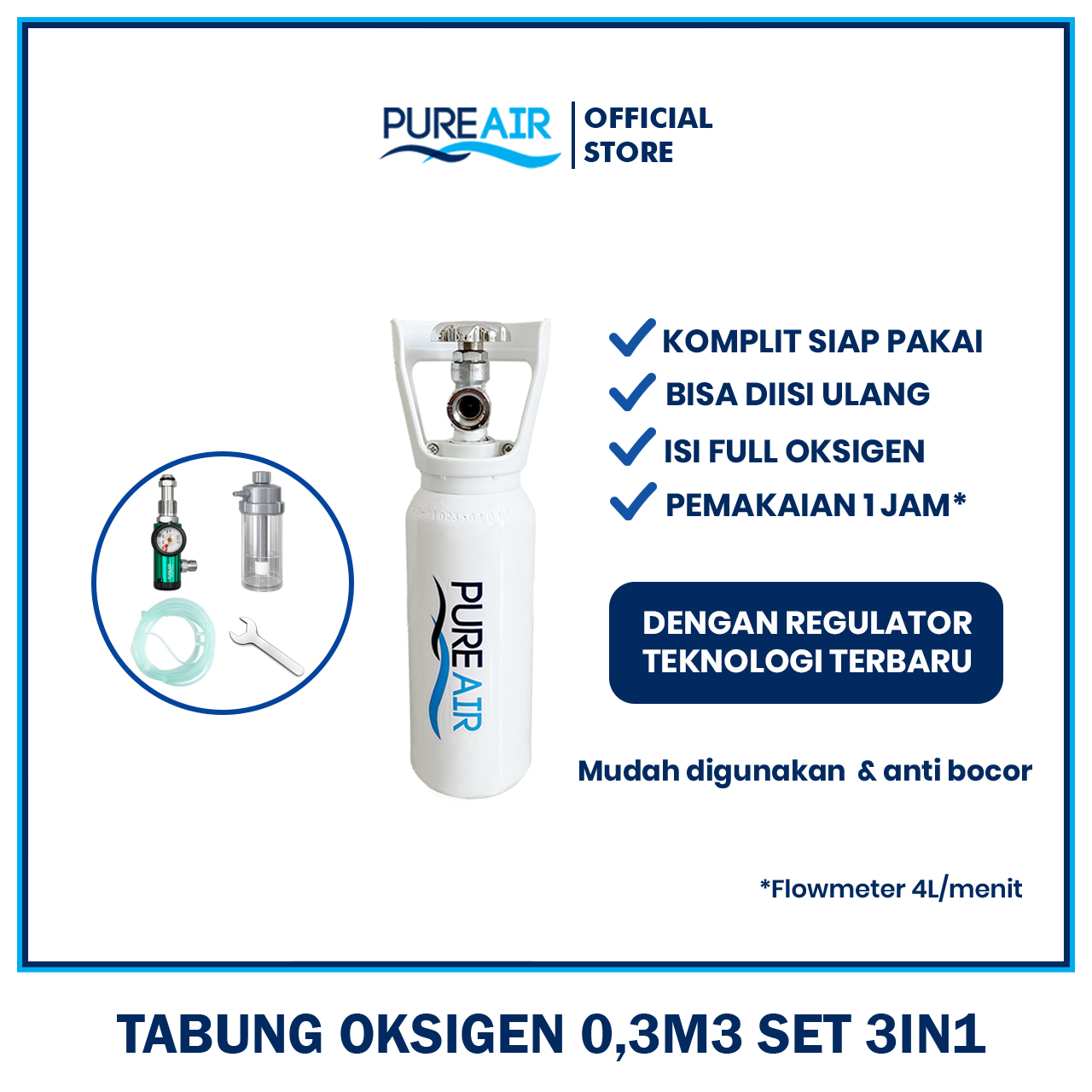 Pureair Tabung Oksigen 0,3m3 Paket 3in1