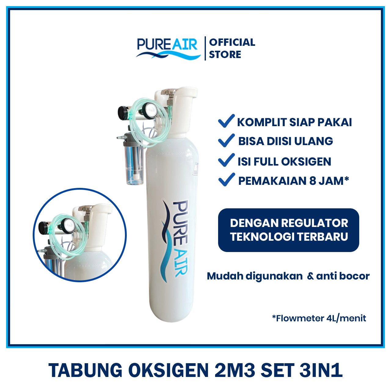 Pureair Tabung Oksigen 2m3 Paket 3in1